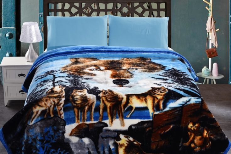 Blue Wolf Mink Blanket - King Size Heavy Korean Style JML Plush Blankets With 2 Ply Printed