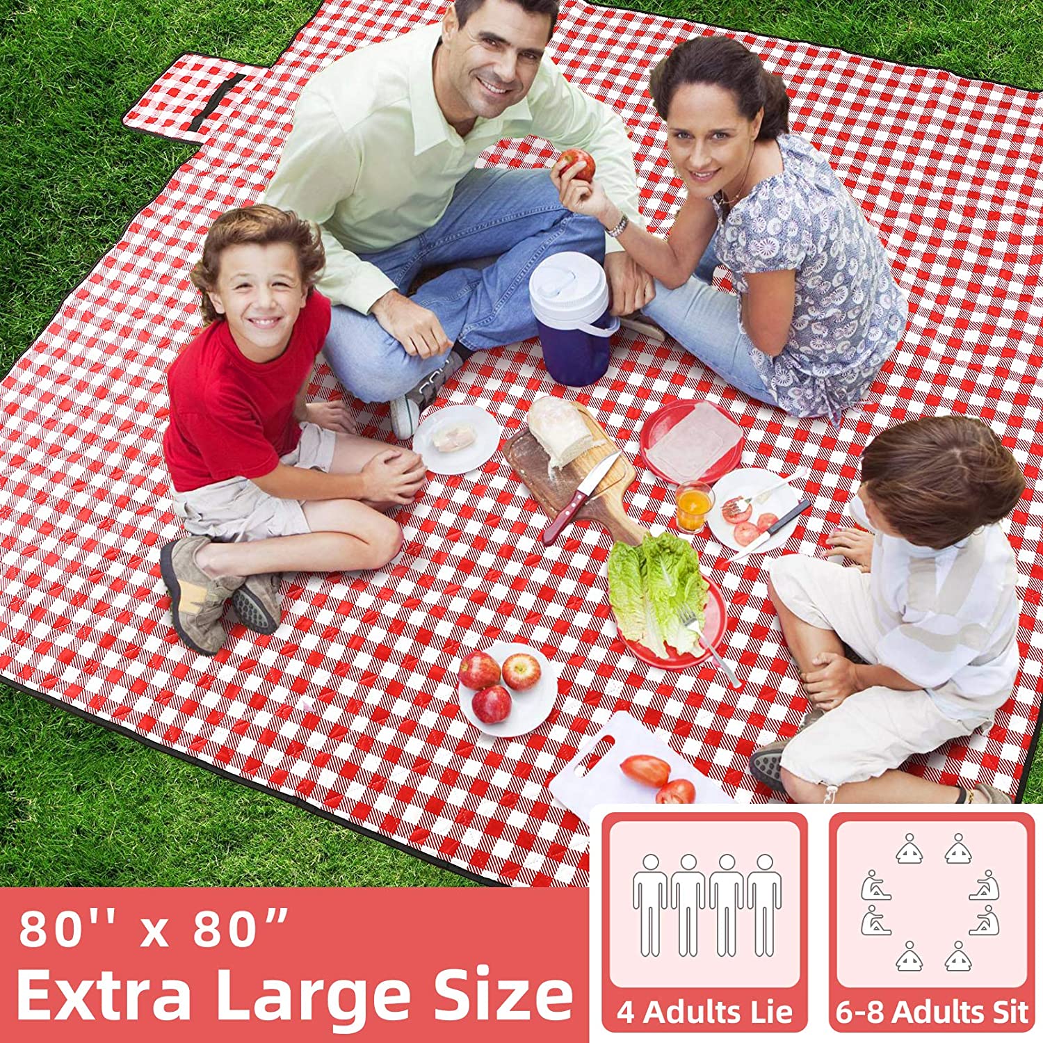 80''x80''Checkered Picnic Blankets red and white